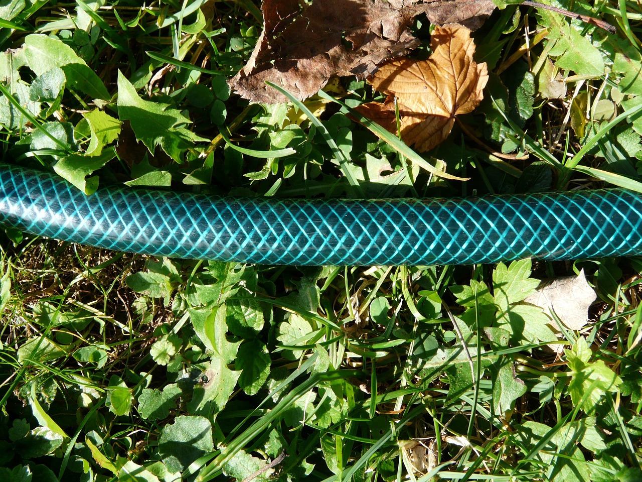 Immagine di un sistema di irrigazione a goccia fai da te con tubi e raccordi pronti per l'installazione.