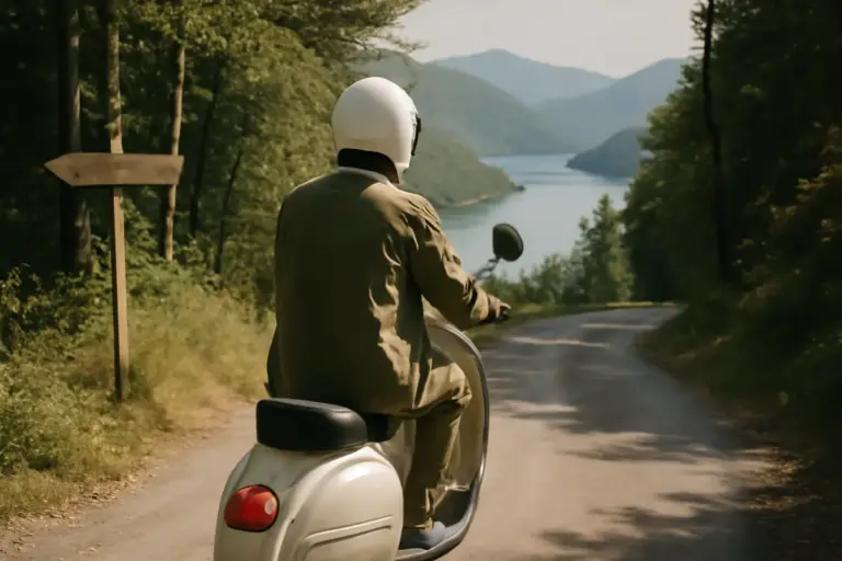Qual è la strada meno trafficata per raggiungere il Lago di Suviana in Vespa? Un percorso silenzioso perfetto per rilassarsi