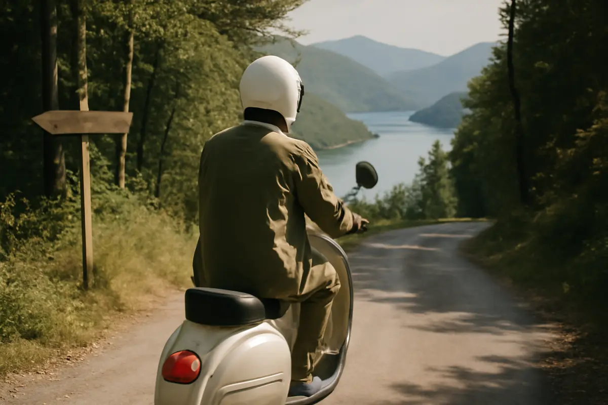 Qual è la strada meno trafficata per raggiungere il Lago di Suviana in Vespa? Un percorso silenzioso perfetto per rilassarsi